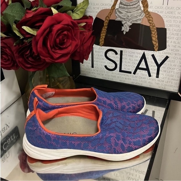 Women's Blue and Orange Slip-On Shoes - Picture 2 of 6